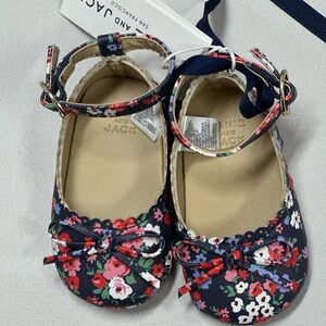 Janie and Jack Blue and Red Dress Shoes with Floral Print, 3-6 months